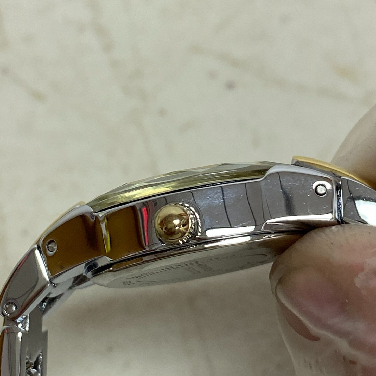 Armitron Watch Women Gold Silver Two Tone Faceted Bezel New Battery 6.5" J1134