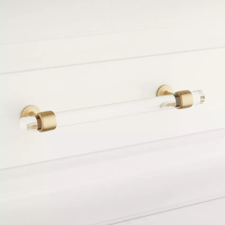 Signature Hardware Beryn Acrylic 6″ Cabinet Pull Satin Brass HN‑B‑9021.6.SB