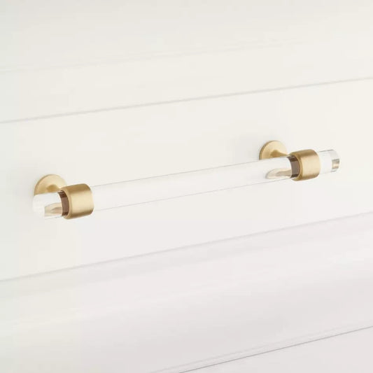 Signature Hardware Beryn Acrylic 6″ Cabinet Pull Satin Brass HN‑B‑9021.6.SB