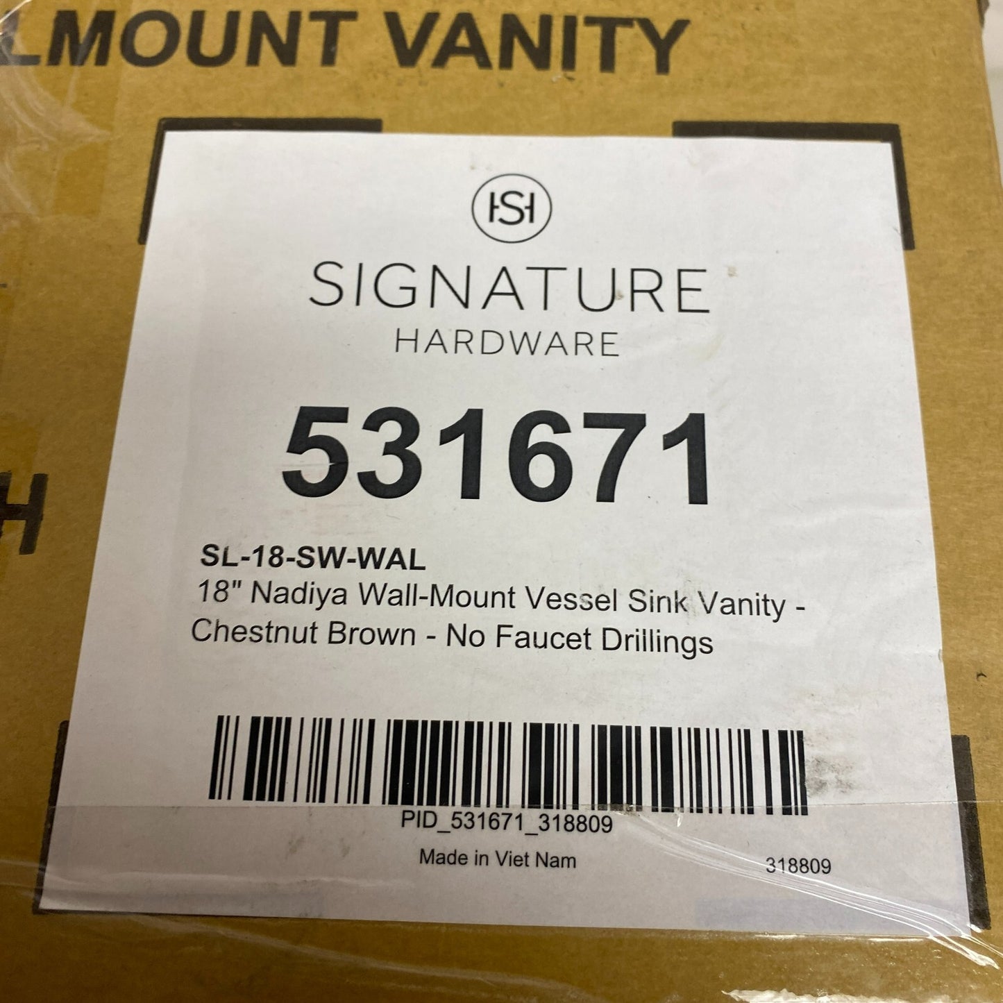 Signature Hardware 18" NADIYA WALL MOUNT VESSEL SINK VANITY CHESTNUT BROWN N,,,,