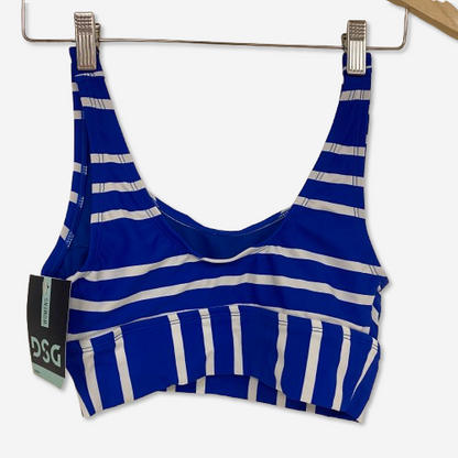 DSG Womenâs Long Line Scoop Neck Sports Bra Speed Stripe Blue DSW2786PRTZ