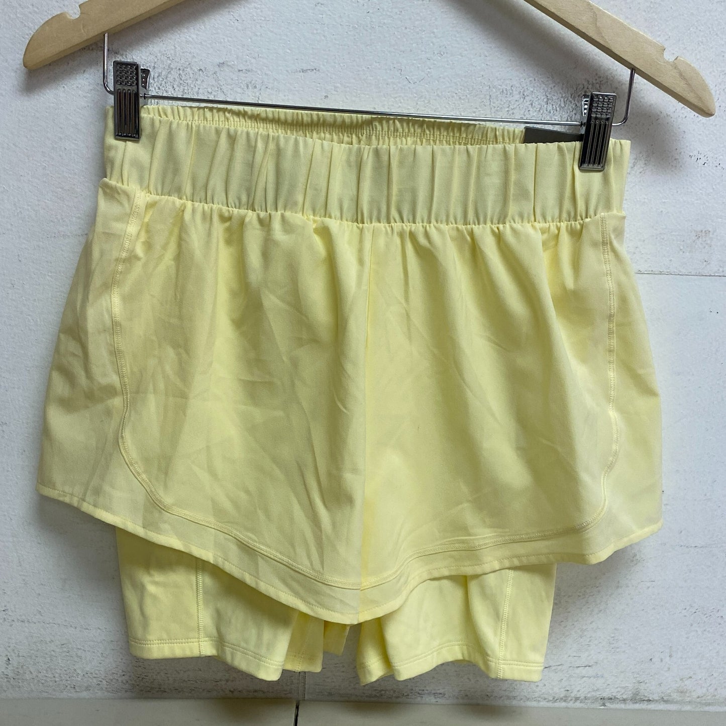 Calia Womens Ruched 2 in 1 Short Lemon Chiffon Run Solid Stylish WAX12279