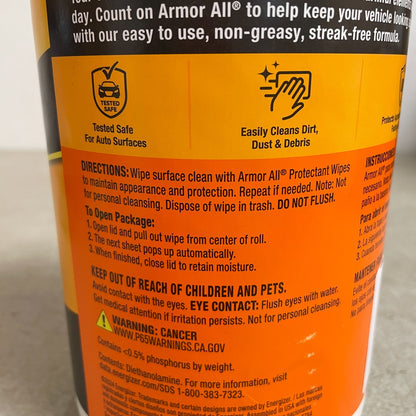 Armor All Original Protectant Wipes 90 Count Car Interior Vinyl Rubber Plastic
