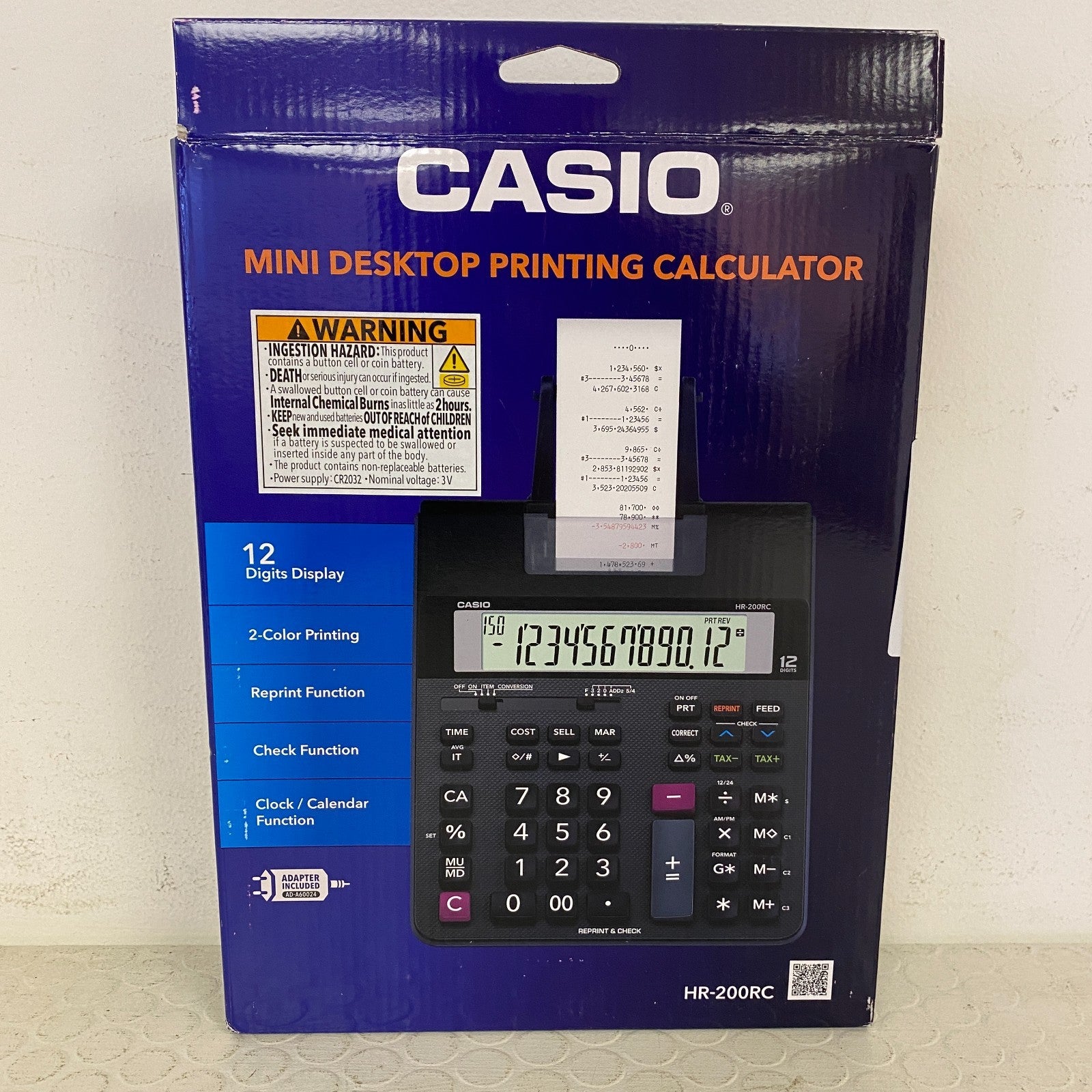 Casio HR‑200RC Mini 12‑Digit Printing Calculator – Red/Black Print, Dual Power