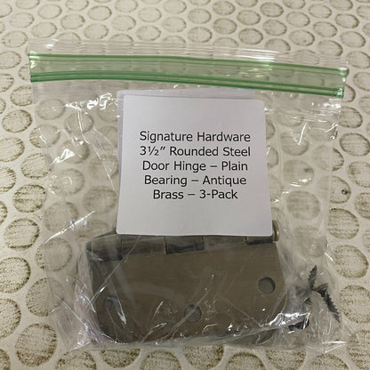 Signature Hardware 3-1/2" Rounded Steel Door Hinge With Plain Bearing 3-pk Brass