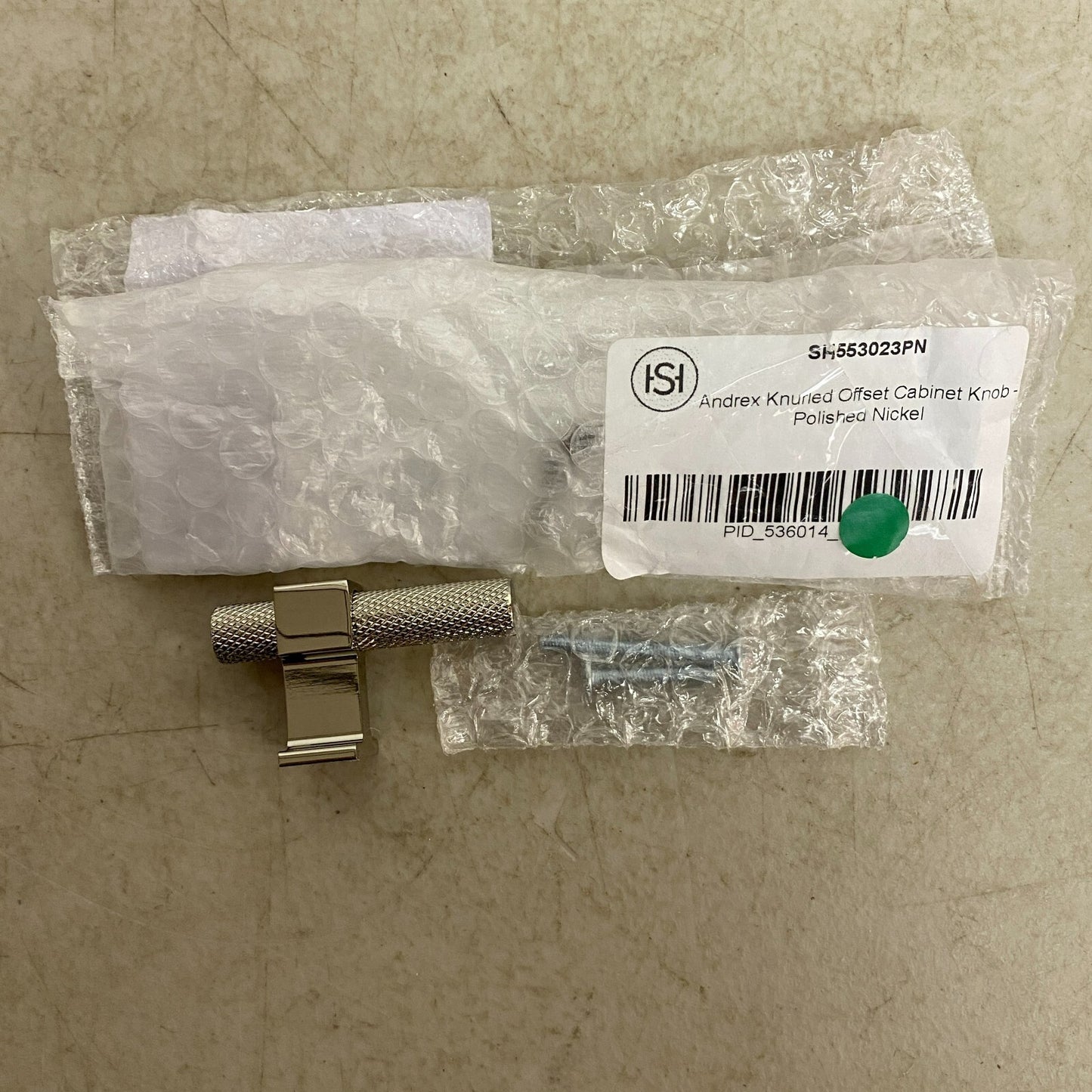 Signature Hardware Andrex Knurled Offset Cabinet Knob - Polished Nickel