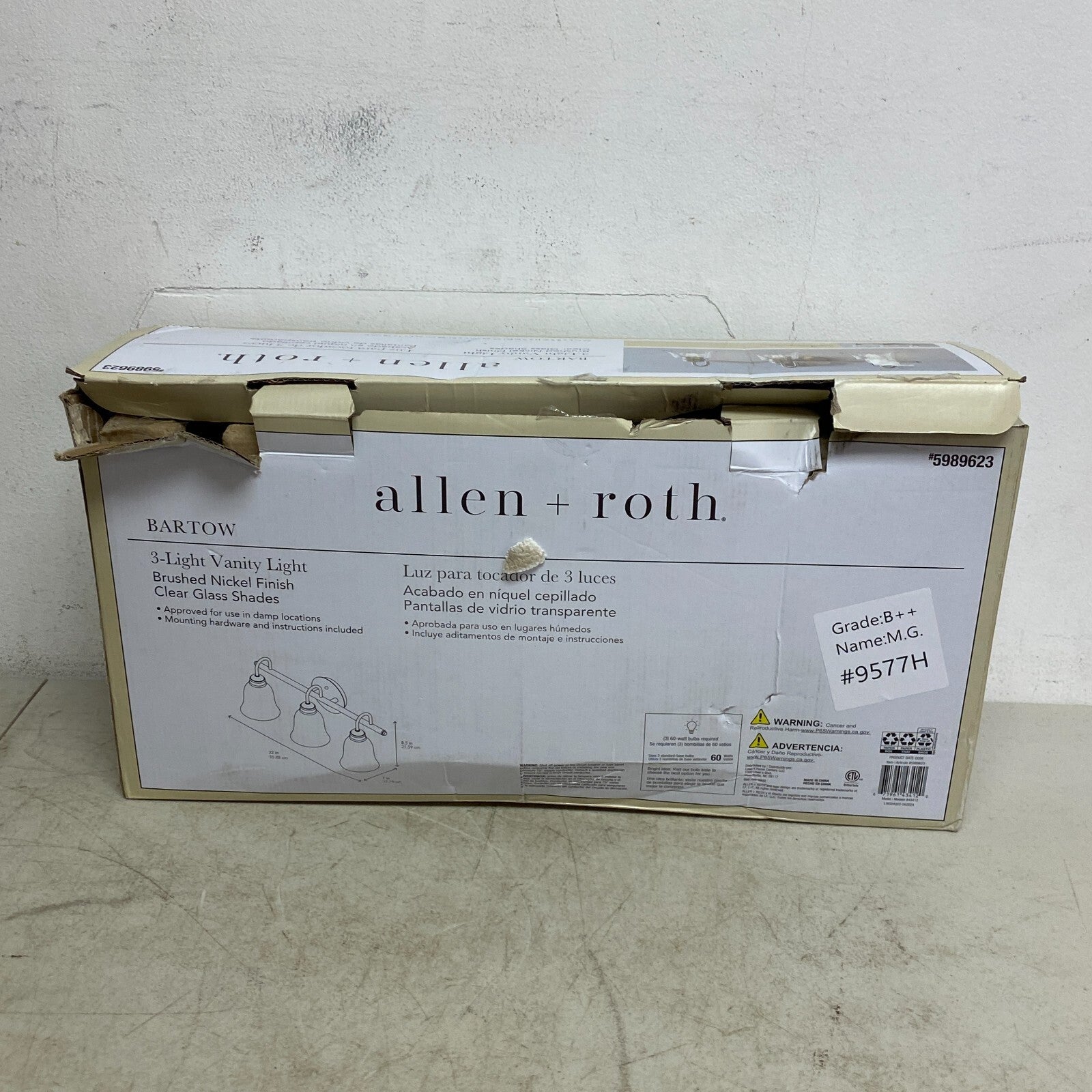 Allen + Roth Bartow 3 Light Vanity Light Brushed Nickel Finish Clear Glass Shade