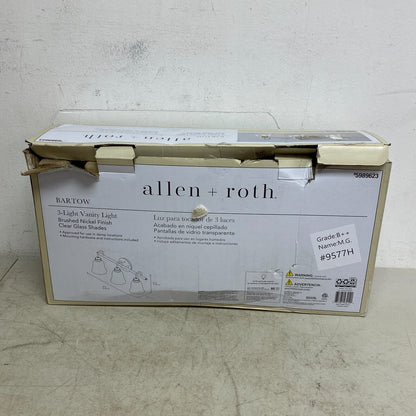 Allen + Roth Bartow 3 Light Vanity Light Brushed Nickel Finish Clear Glass Shade