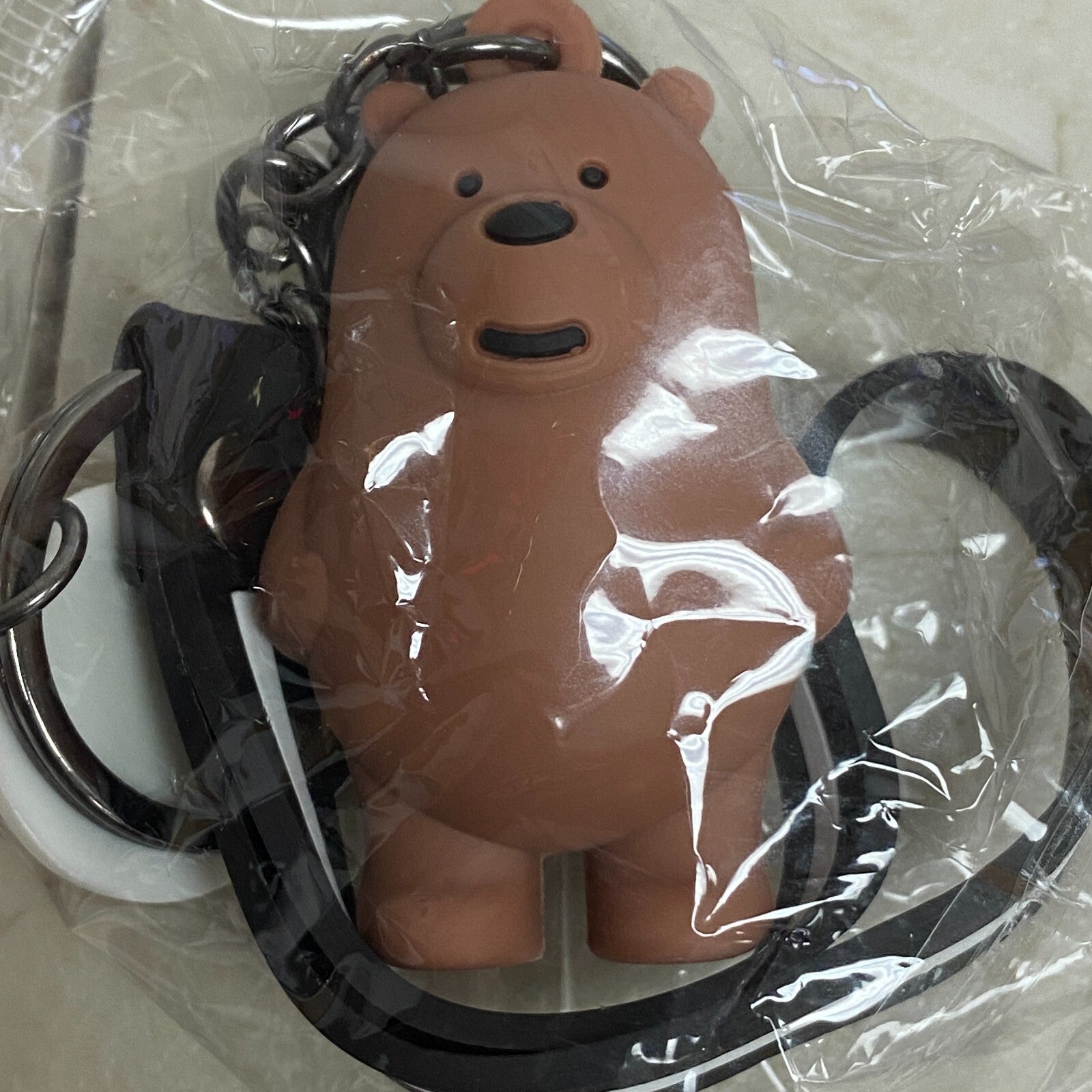Assorted Silicone We Bare Bears Brown Bear Keychain With Basketball Accessory