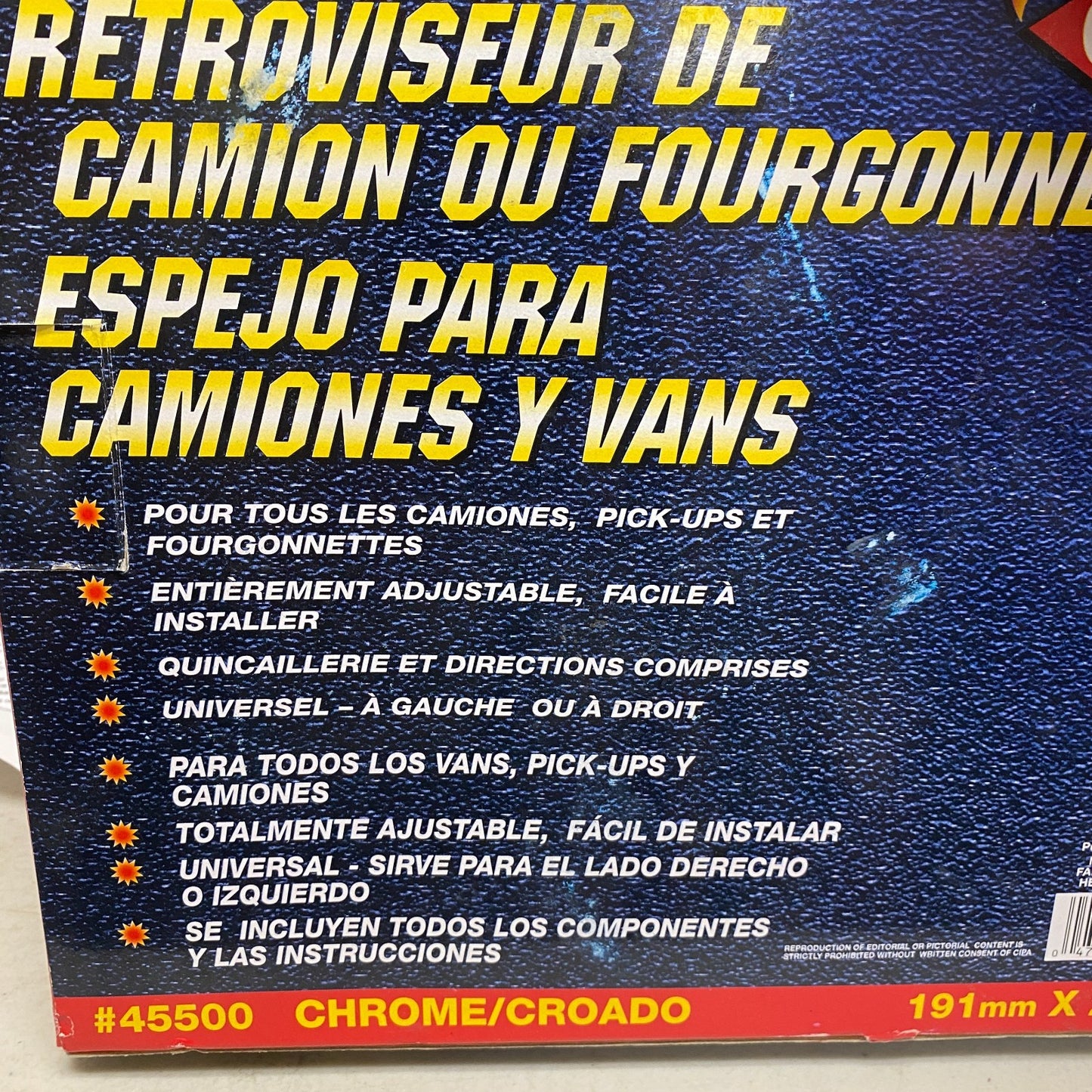 CIPA OE-Style Low-Mount Chrome Side View Mirror for Universal Truck / Van