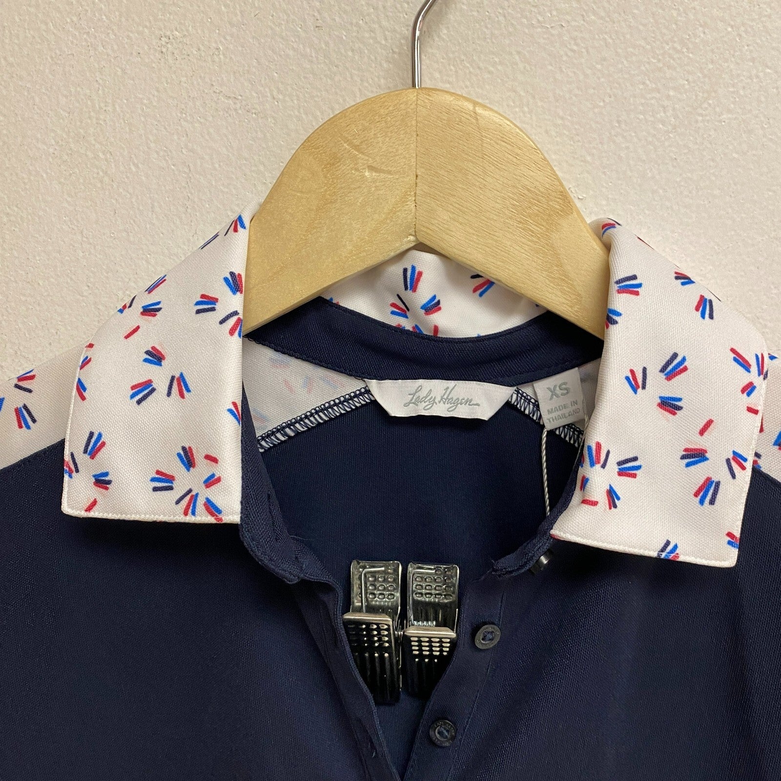 Lady Hagen Women' Print Block Short Sleeve Polo White / Dark Navy  WGH11451