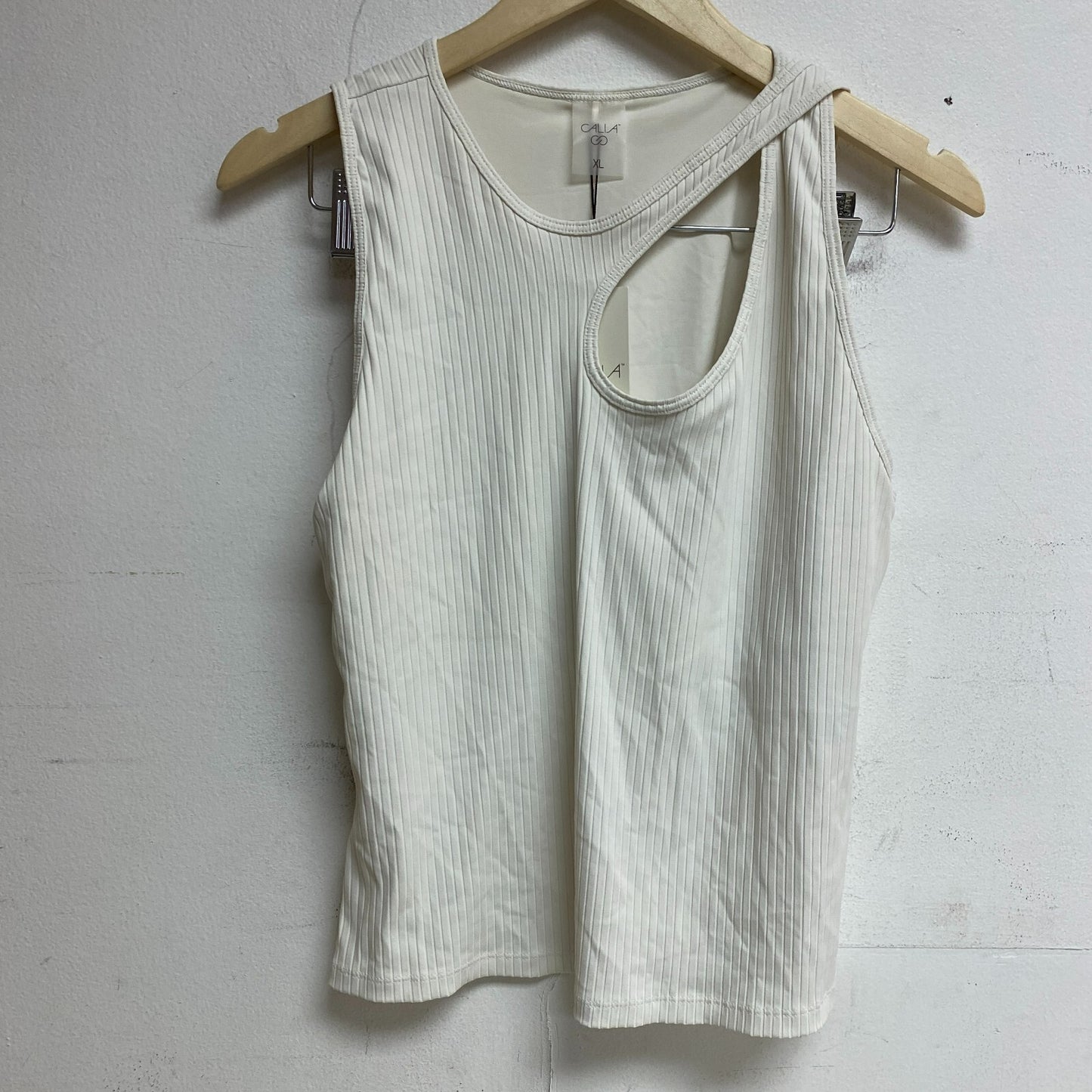 Calia Womens Cut Out Ribbed Tank Top Cloud Cover Solid Stylish WAX11269