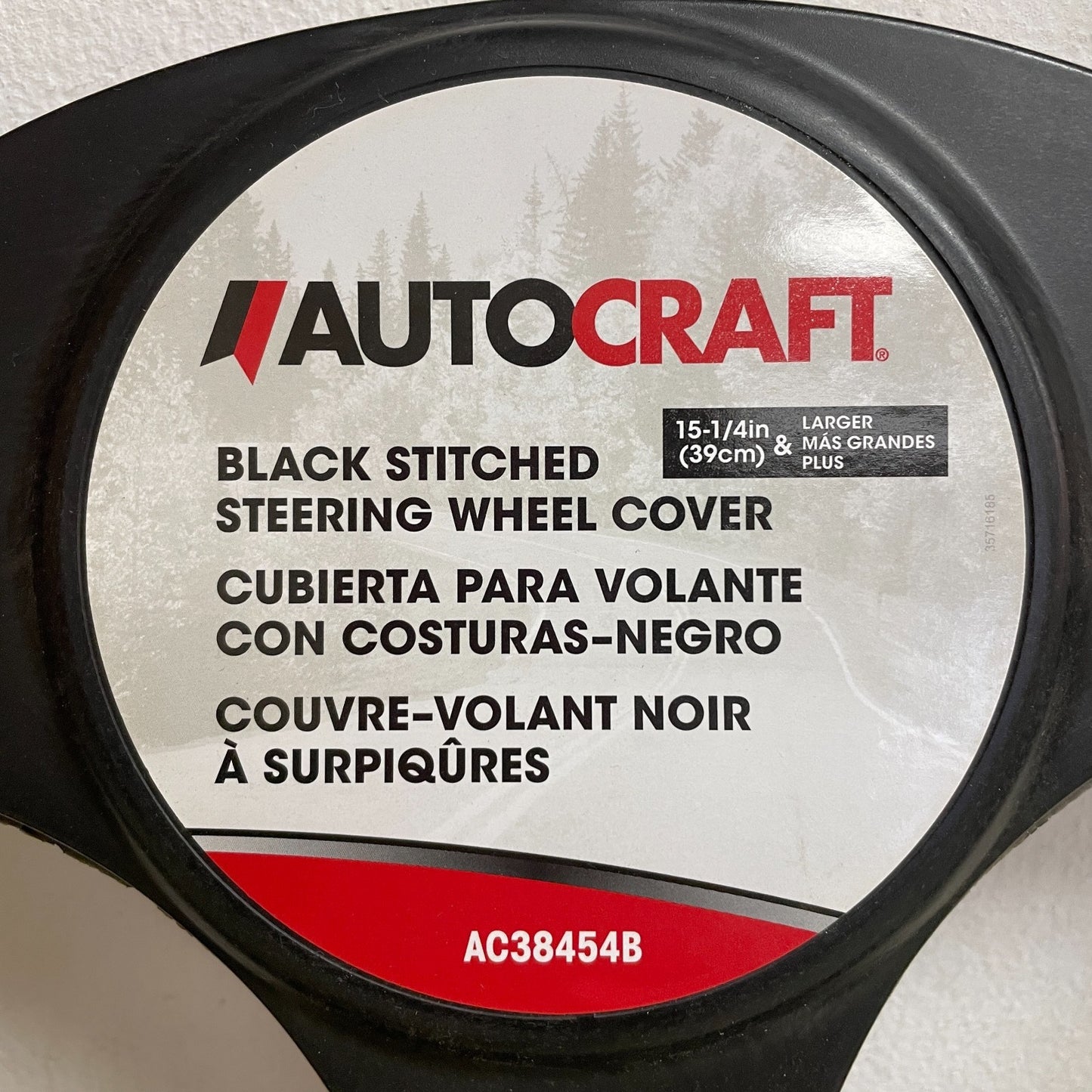 AutoCraft AC38454B Steering Wheel Cover Black Faux Leather Sleek Stitch 15"–16"