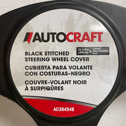 AutoCraft AC38454B Steering Wheel Cover Black Faux Leather Sleek Stitch 15"–16"