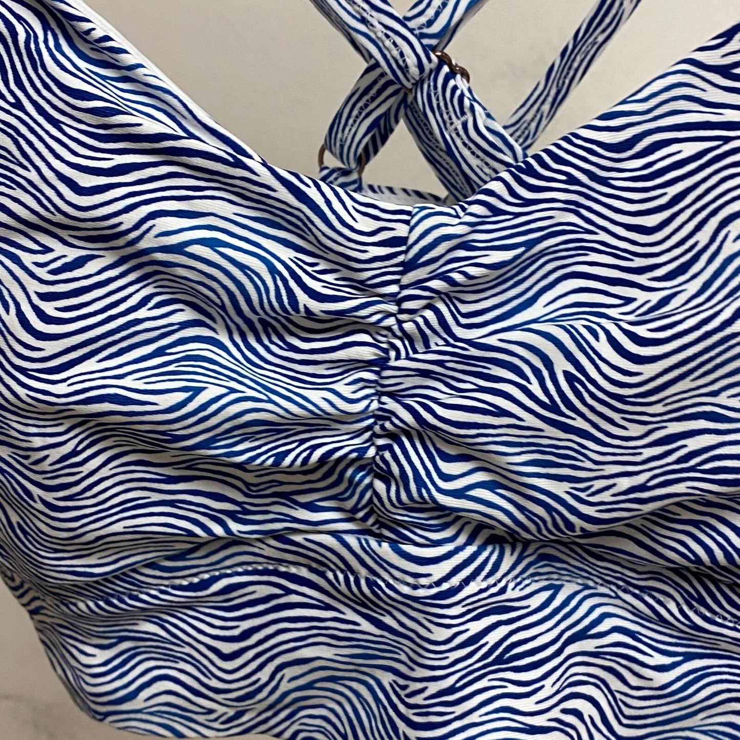 Calia Womens Ruched Front Cross Racerback Swim Top Wave Blue WSA23204PRT New!