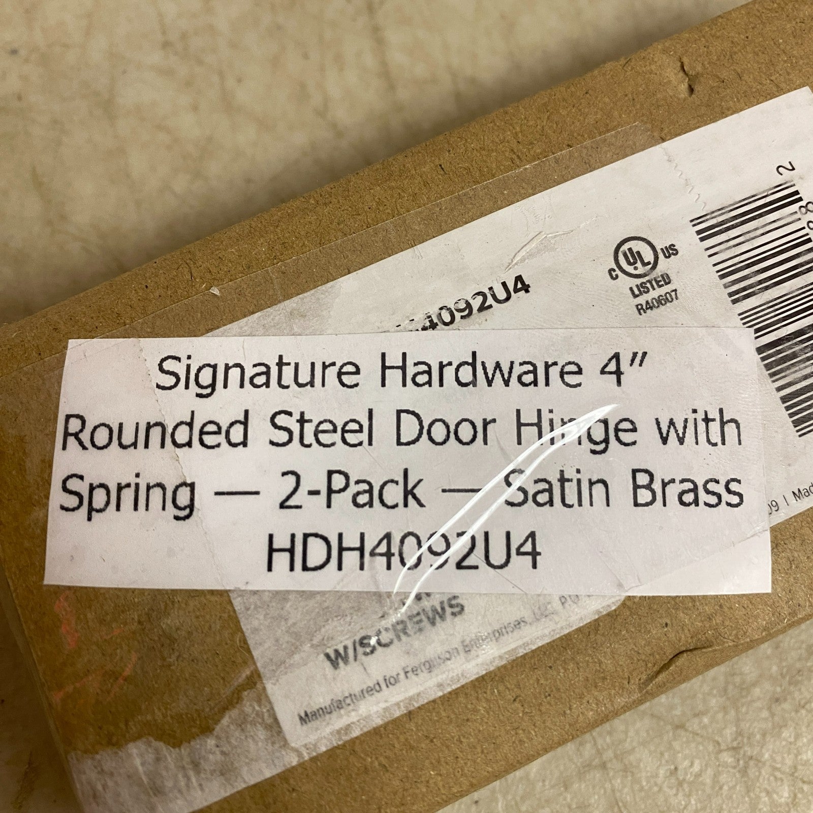 Signature Hardware 4″ Rounded Steel Door Hinge with Spring 2 Pack Satin Brass