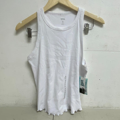 DSG Girls Everyday Striped Lettuce Hem Rib Tank Pure White DAG12108 New