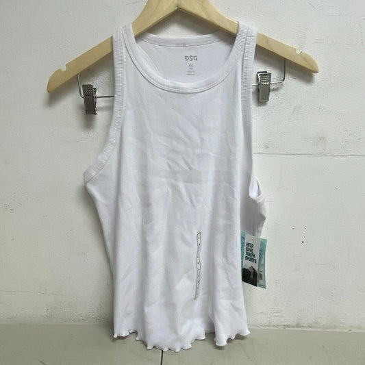 DSG Girls Everyday Striped Lettuce Hem Rib Tank Pure White DAG12108 New