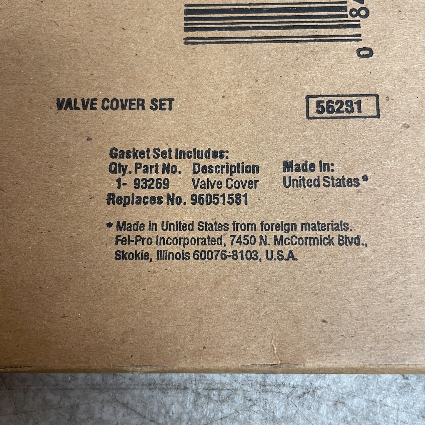 Fel-Pro VS50292C Valve Cover Gasket 1985-1988 Chevrolet Sprint