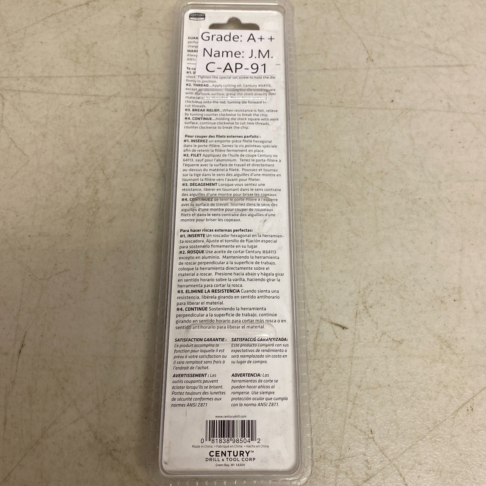 Century Drill & Tool 98504 Die Stock Non Adjustable 1" Hex or Round Dies