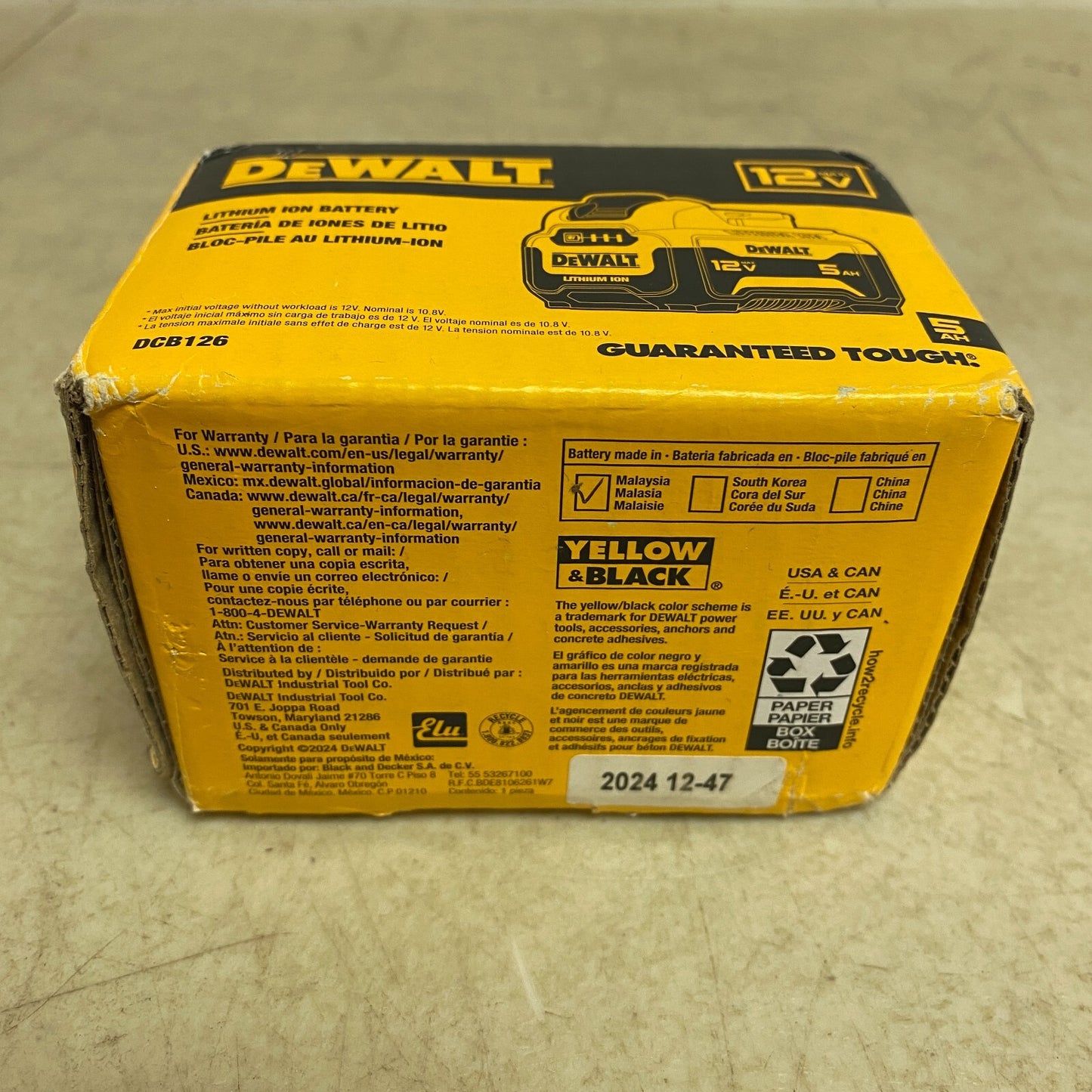 DeWalt 12V MAX 5.0Ah Lithium-Ion Battery DCB126
