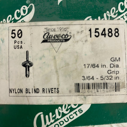 Auveco Nylon Rivet GM Black 1/4″ Hole 2‑3/16″ Length 15488 50 Count