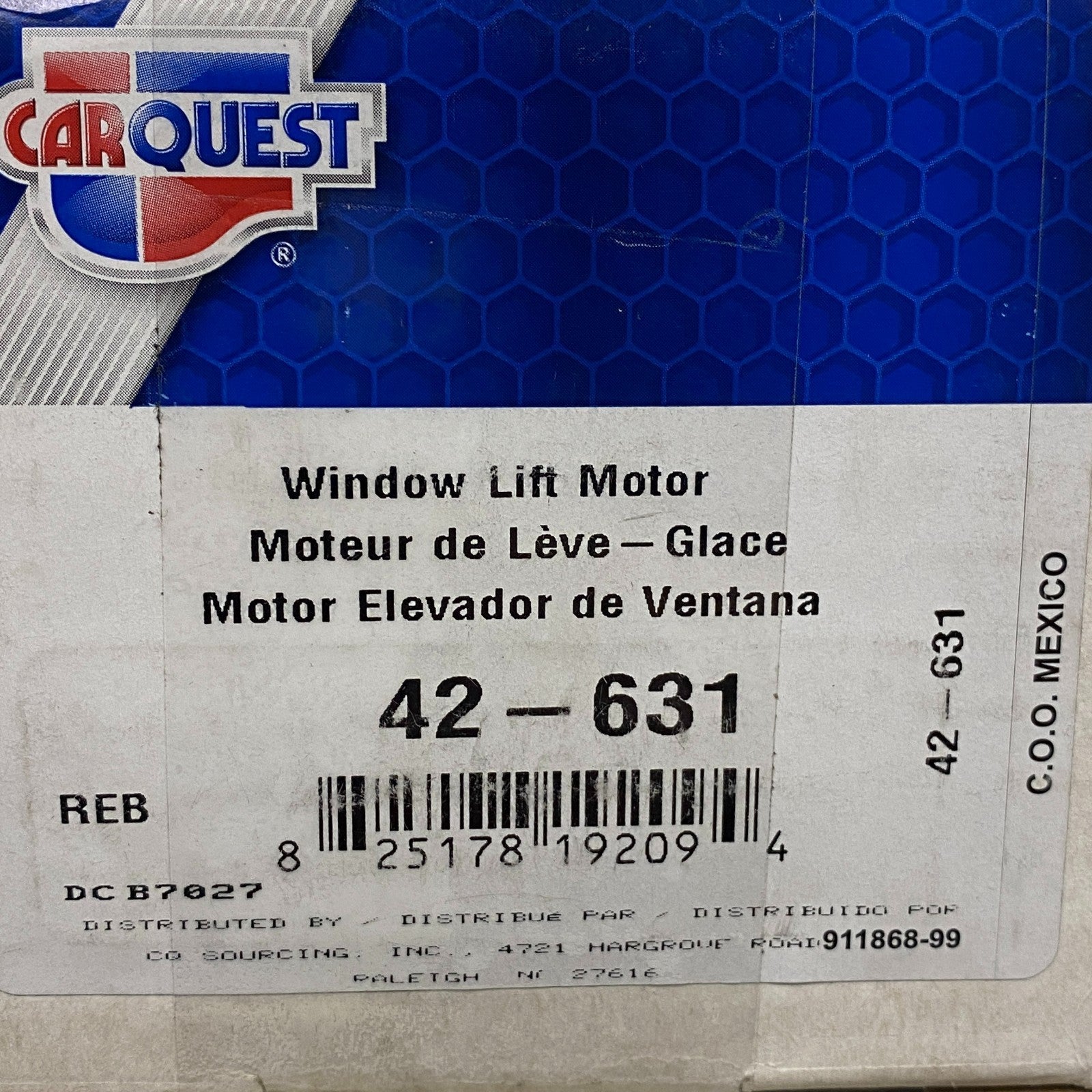 CARQUEST Reman Power Window Lift Motor Front Black 42‑631