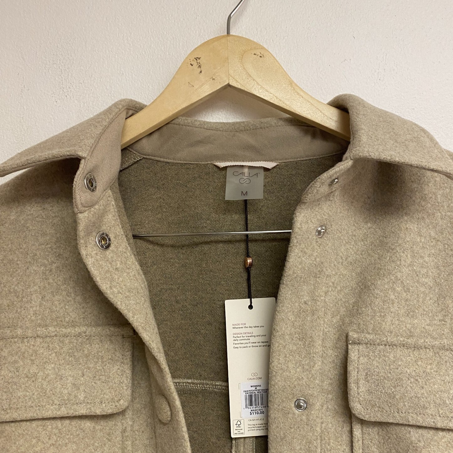 Calia Women's Elegant Patch Pocket Polyester Shacket Oatmeal Heather WAX31371