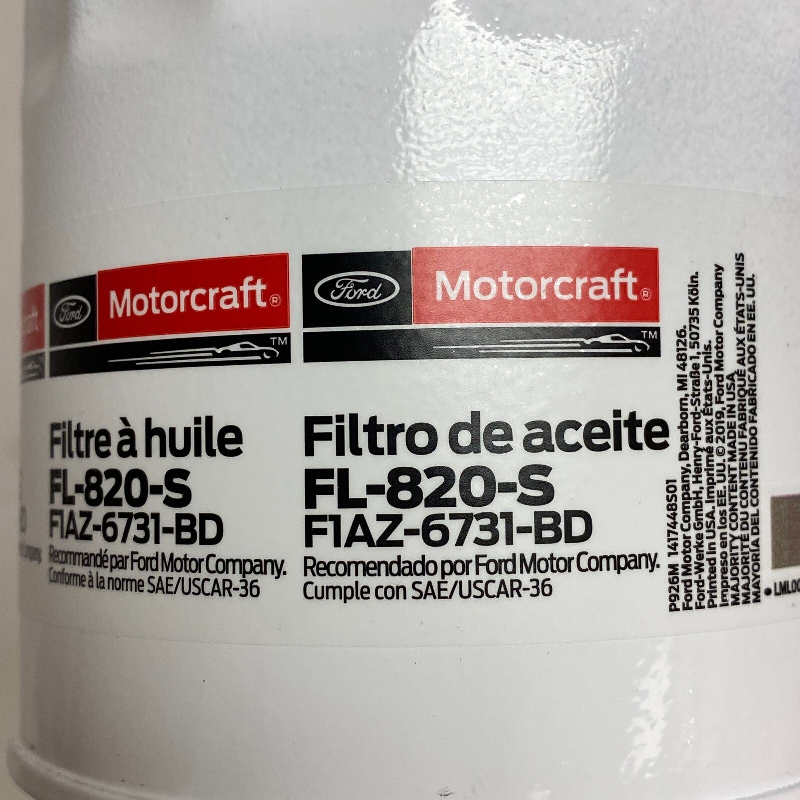 Ford Motorcraft Oil Filter FL-820S , Used- Like New