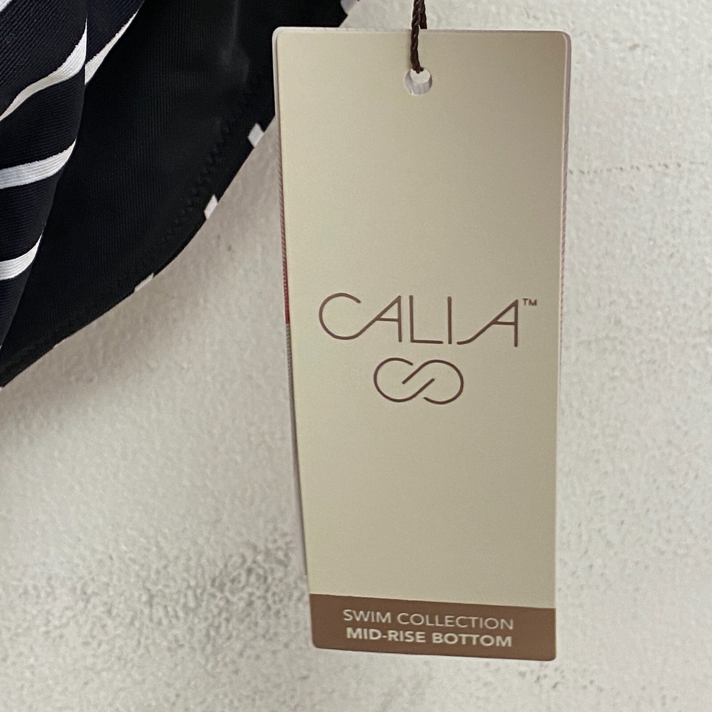 CALIA Women's MidRise Wide Banded High Leg Swim Bottoms Stripe Black WSA23414PRT