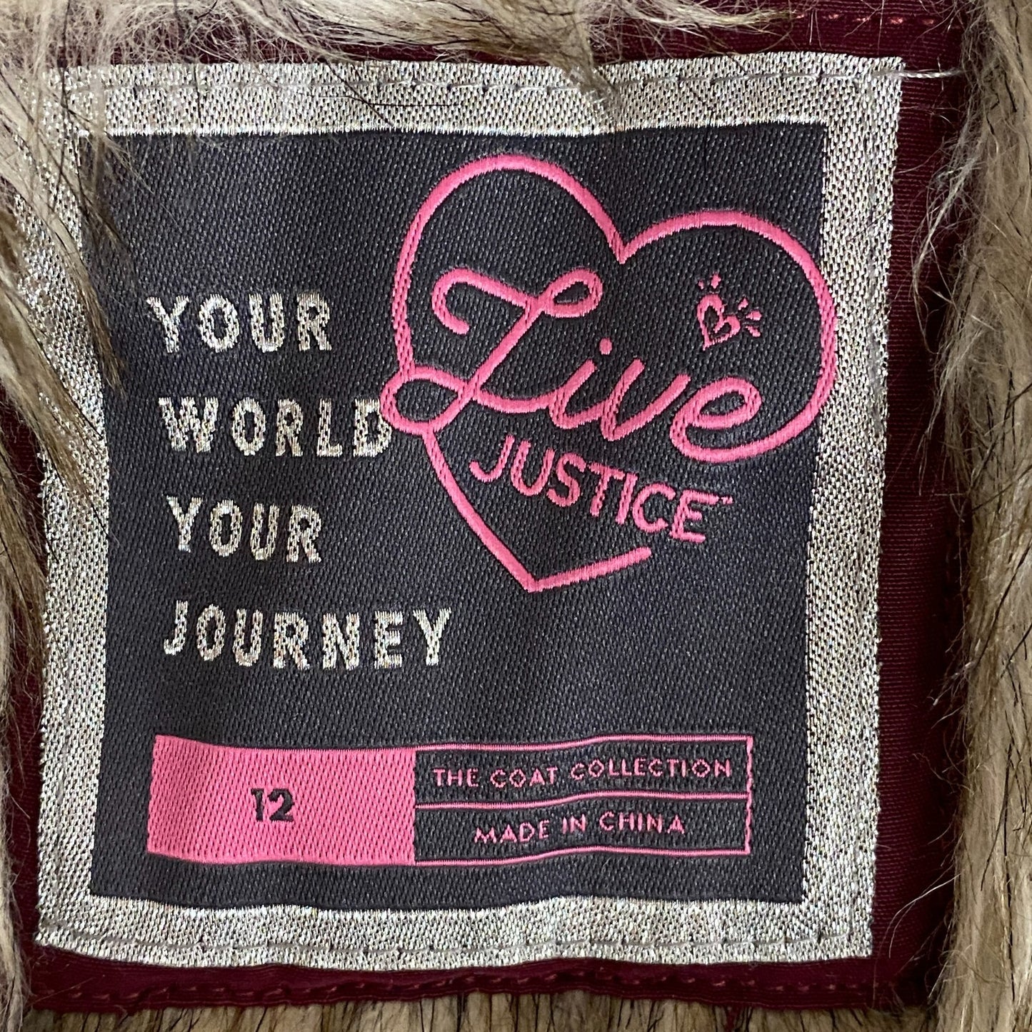 EUC Live Justice Winter Coat Maroon Fur Lined Hooded Girls Jacket Size 12