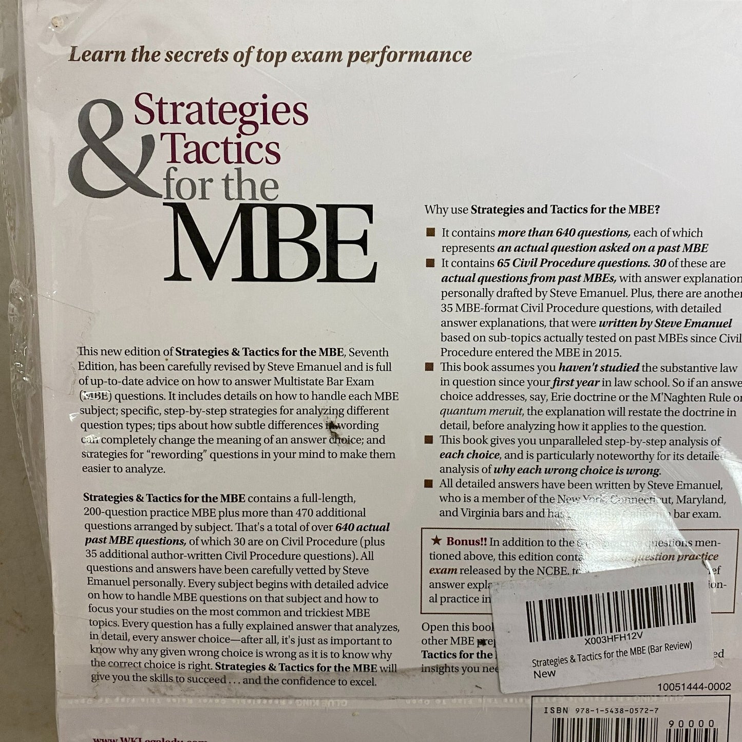 Steven Emanuel's Strategies & Tactics for the MBE (Bar Review) 7th Edition