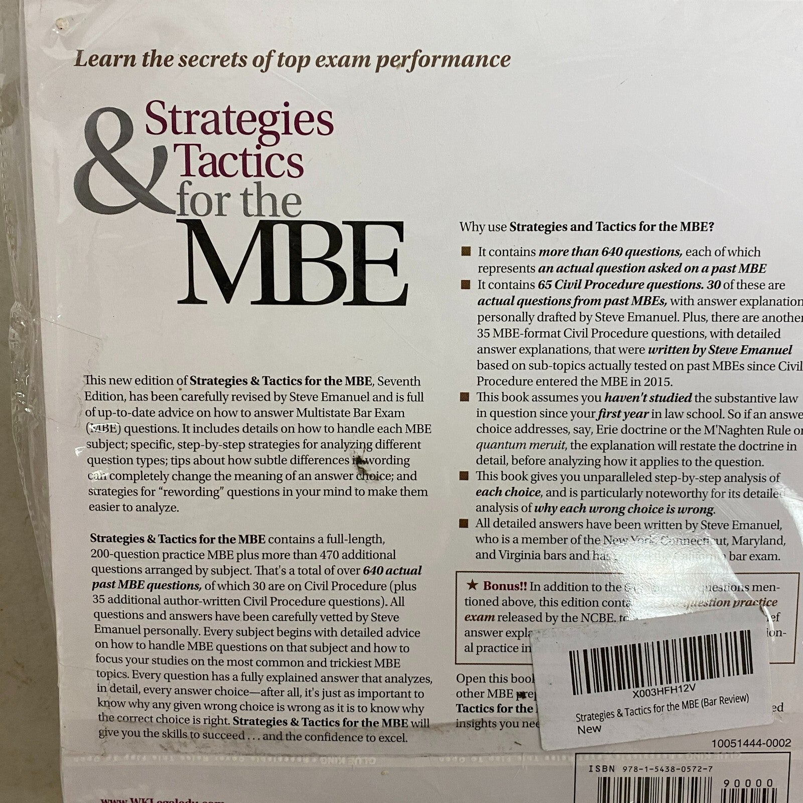 Steven Emanuel's Strategies & Tactics for the MBE (Bar Review) 7th Edition