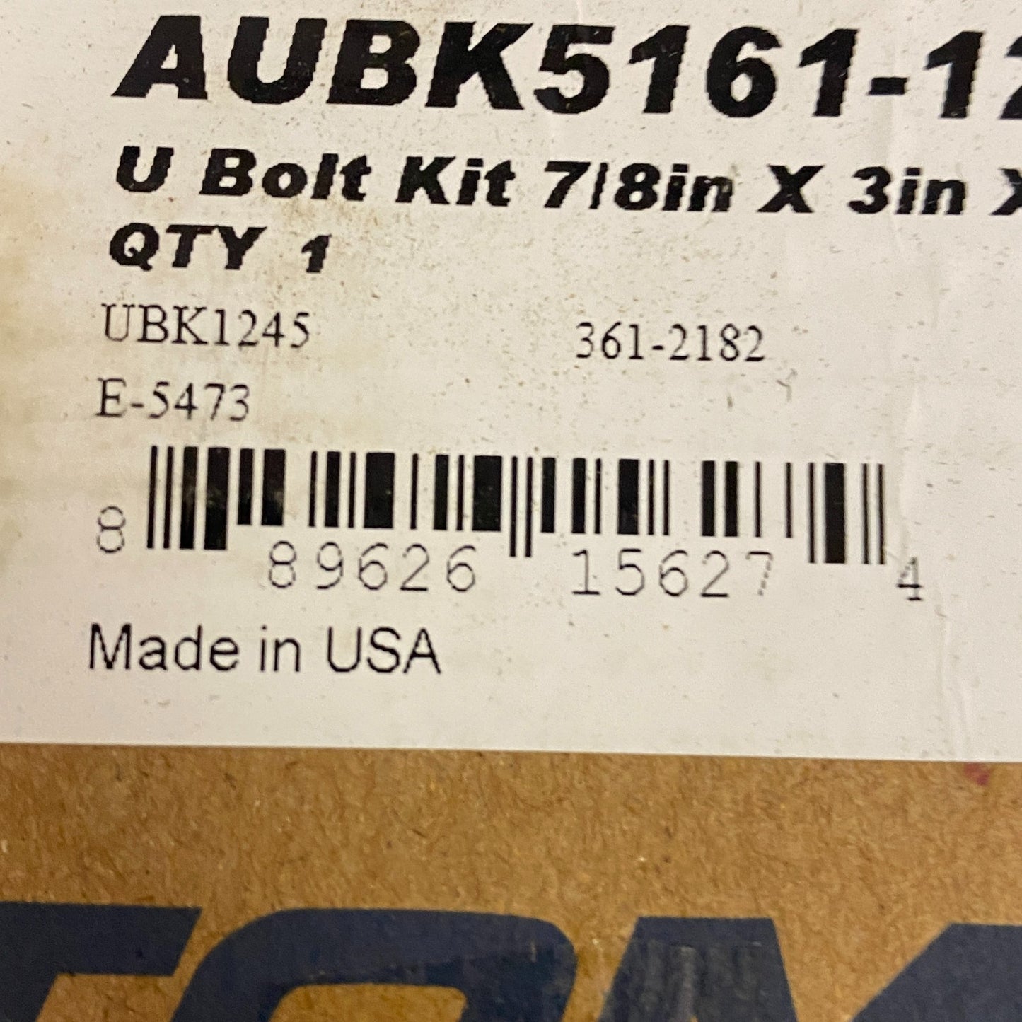 Automann U-Bolt Kit Round 7/8" x 3" x 12" AUBK5161-12