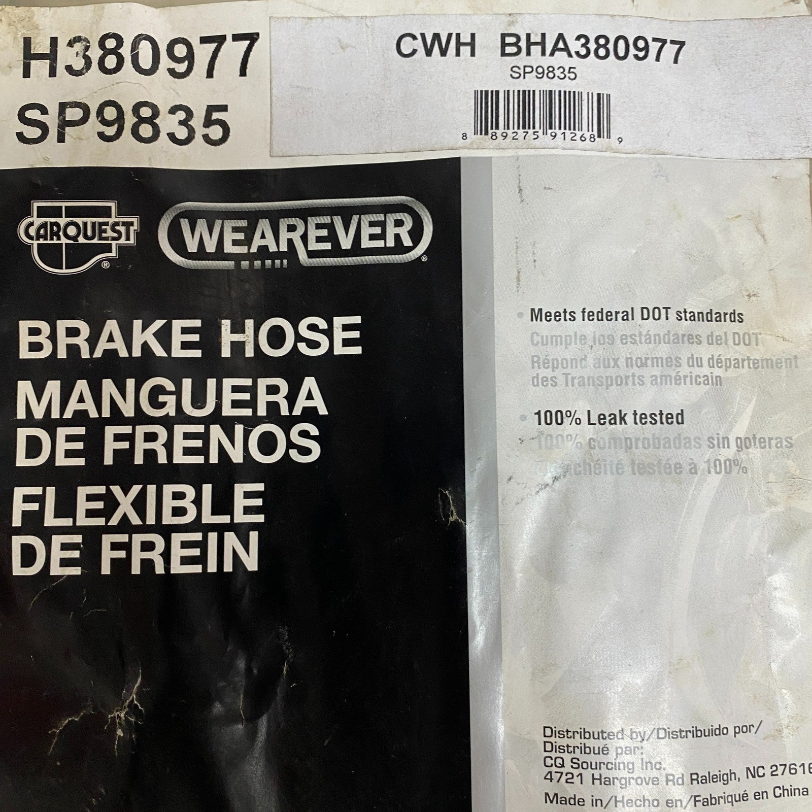 CARQUEST Brake Hydraulic Hose Assembly Black EPDM Rubber Right Rear BHA380977