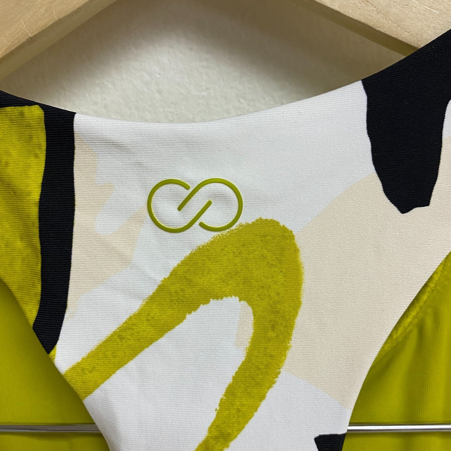 Calia Women's Swim Medium Support Tie Front Long Line Bikini Top Green Multi New