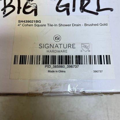 Signature Hardware 4" Cohen Square Tile-In Shower Drain - Brushed Gold
