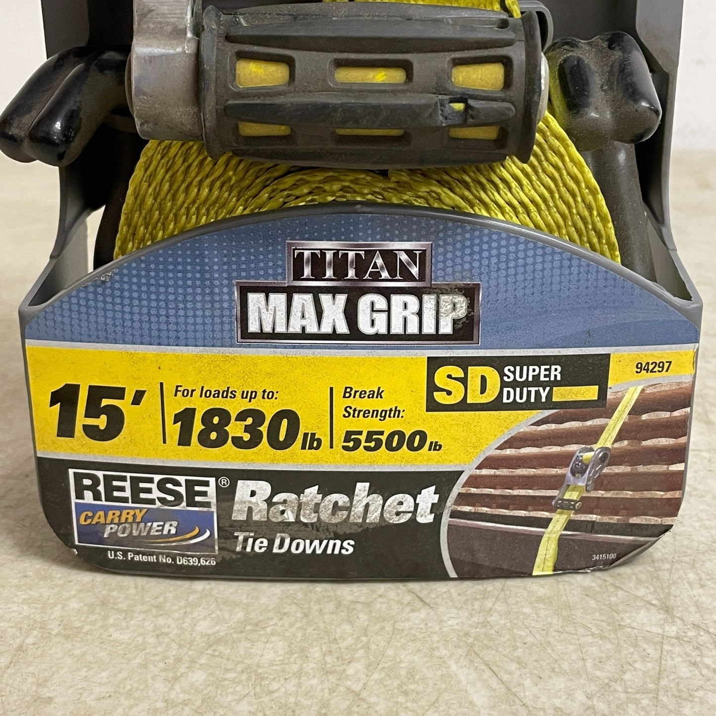 Reese Heavy-Duty 15 ft Ratchet Tie-Down Strap Yellow 5500 lb Strength 94297