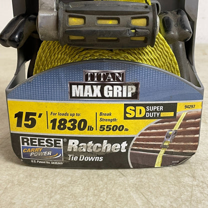 Reese Heavy-Duty 15 ft Ratchet Tie-Down Strap Yellow 5500 lb Strength 94297