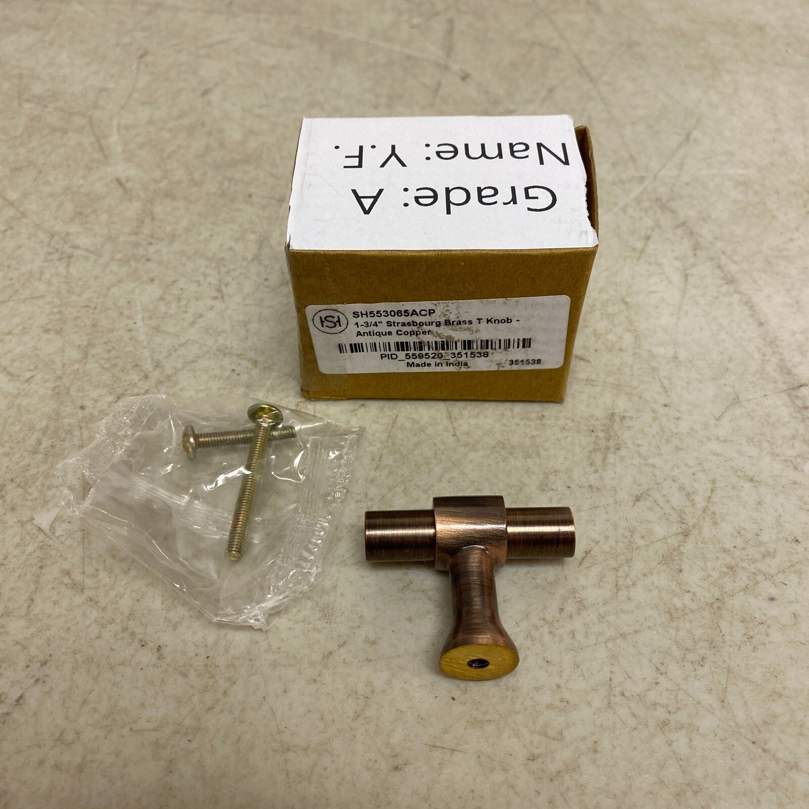 Signature Hardware 1-3/4" Strasbourg Brass T Knob - Antique Copper