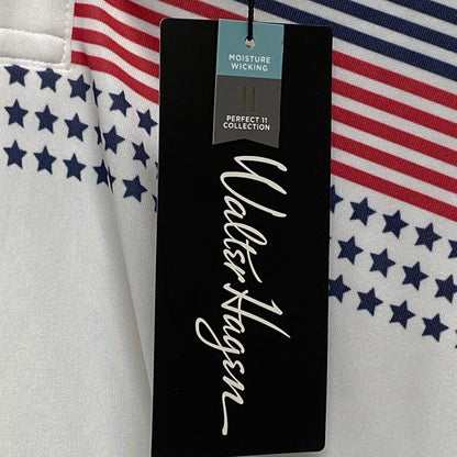 Walter Hagen Men's P11 USA Chest Stripe PRINT Polo Stars Stripes Crisp White