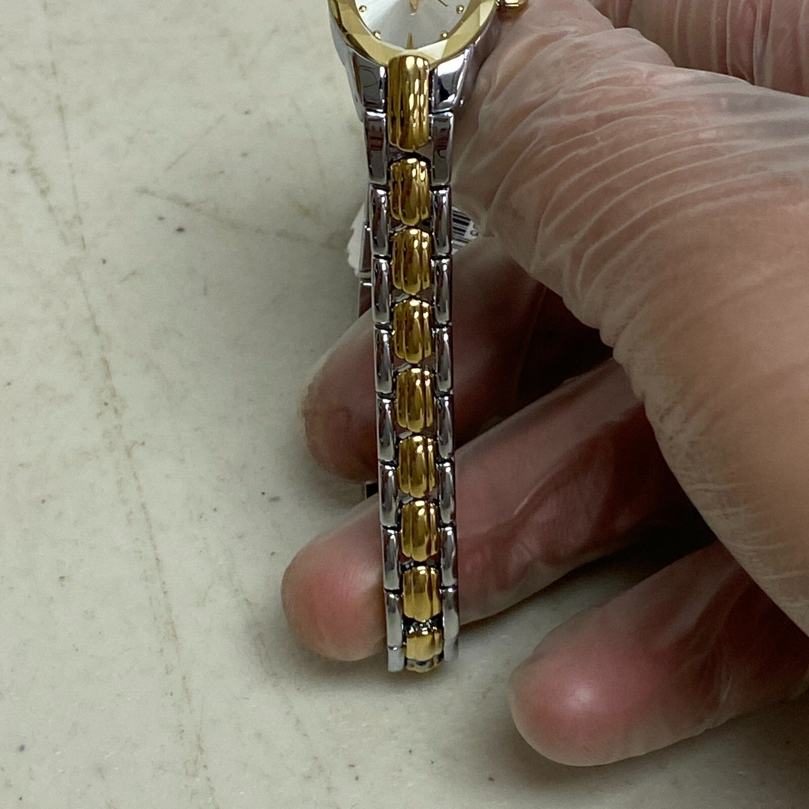 Armitron Watch Women Gold Silver Two Tone Faceted Bezel New Battery 6.5" J1134