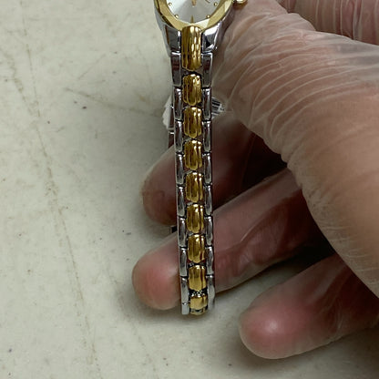 Armitron Watch Women Gold Silver Two Tone Faceted Bezel New Battery 6.5" J1134