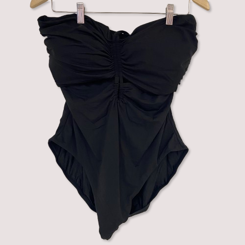 CALIA Womenâs WSA23111BLK Black Shirred Cutout Tummy Control One Piece