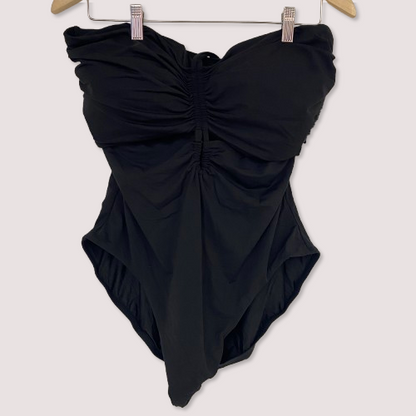 CALIA Womenâs WSA23111BLK Black Shirred Cutout Tummy Control One Piece