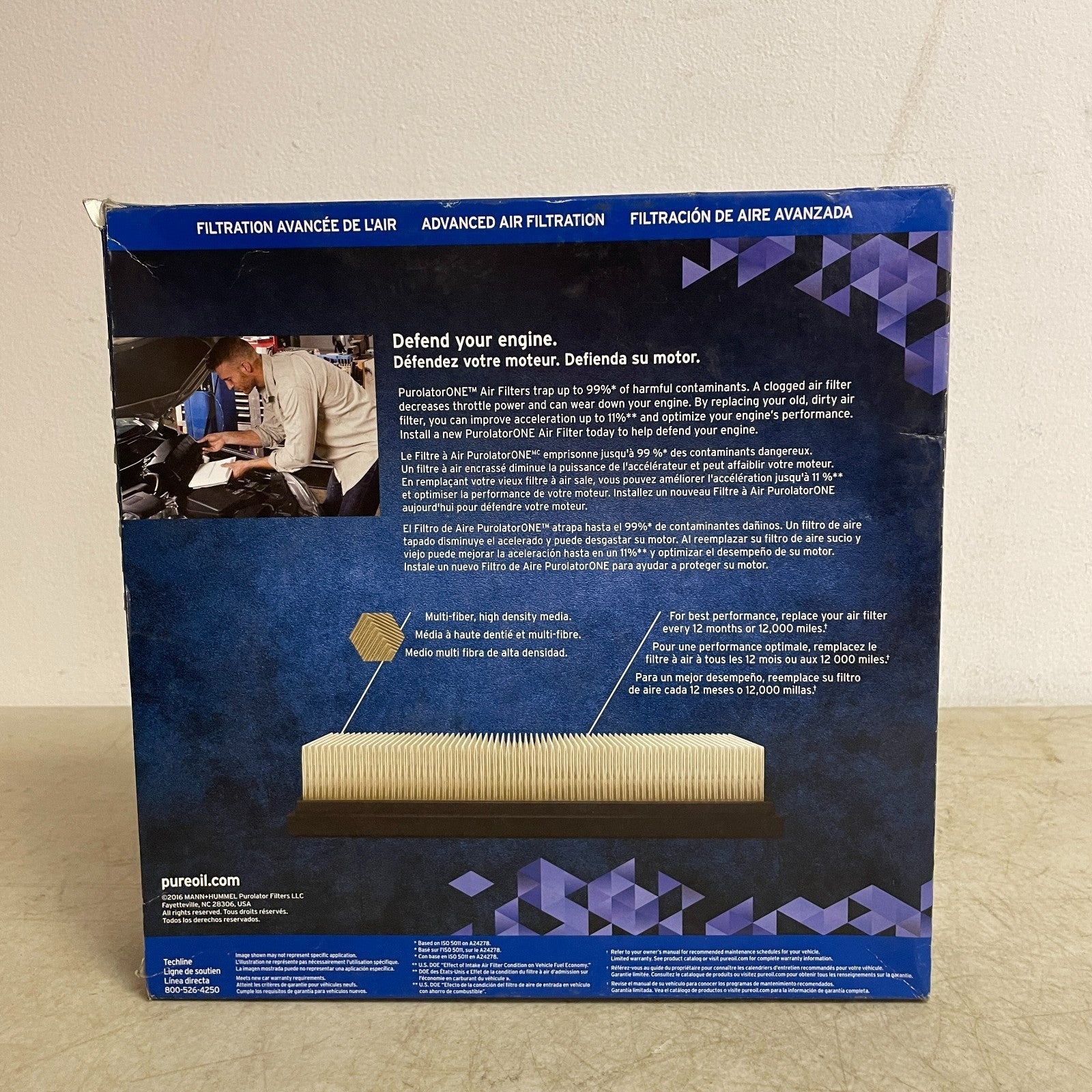 PurolatorONE Engine Air Filter Full Synthetic Media 99% Dirt Capture A45443