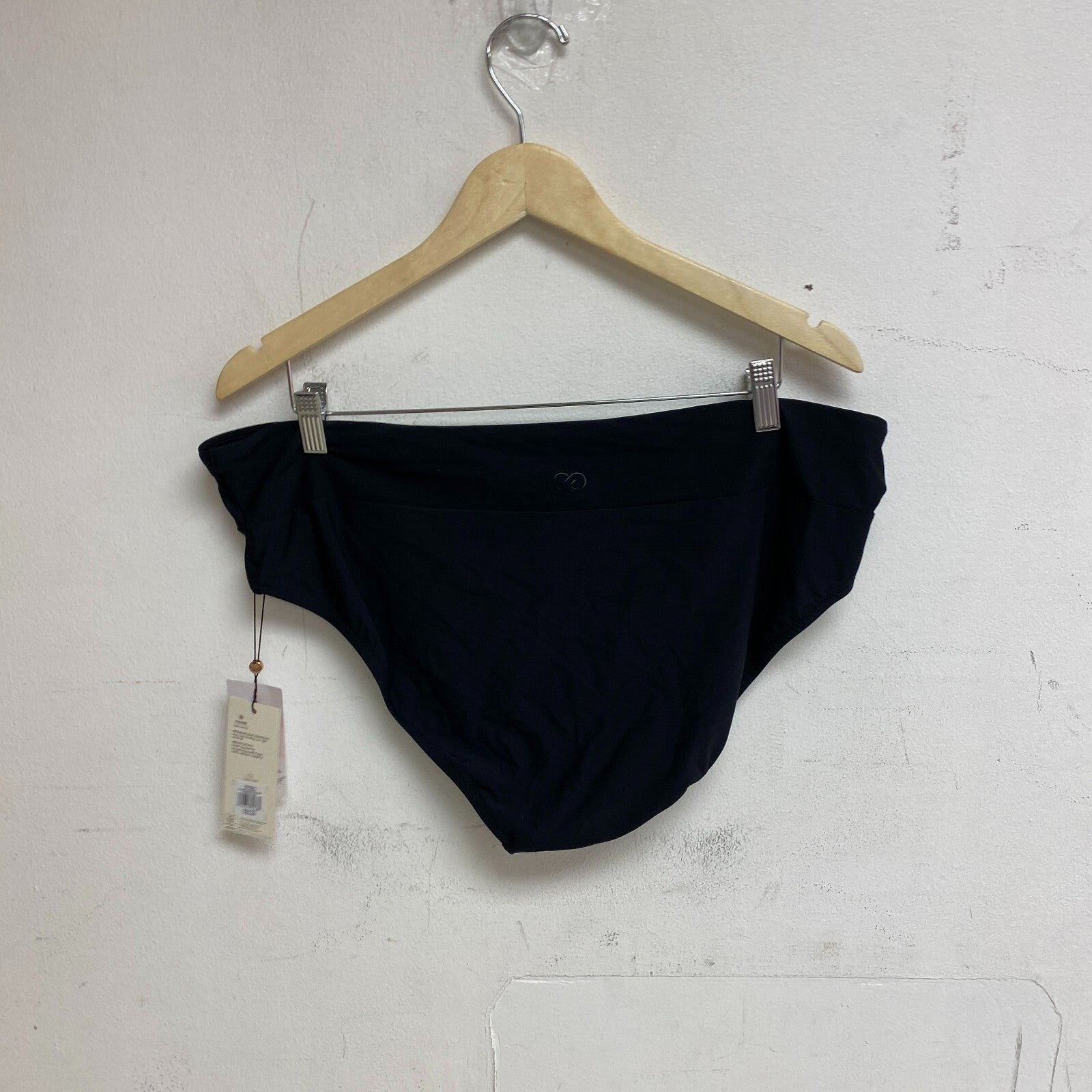 Calia Mid Rise Wide Band Swim Bottoms Pure Black Solid WSA20406