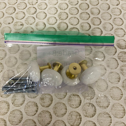 Assorted 4 Pack of Cabinet Knobs Porcelain White with Gold Accents