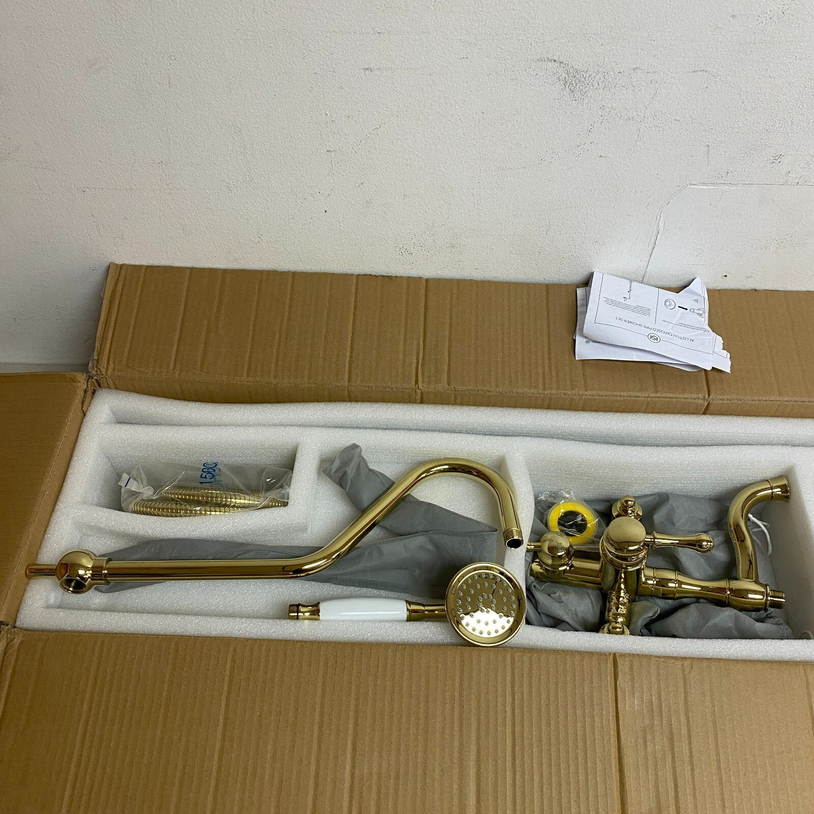 Signature Hardware Dolwick Exposed Pipe Shower and Tub Faucet - Polished Brass