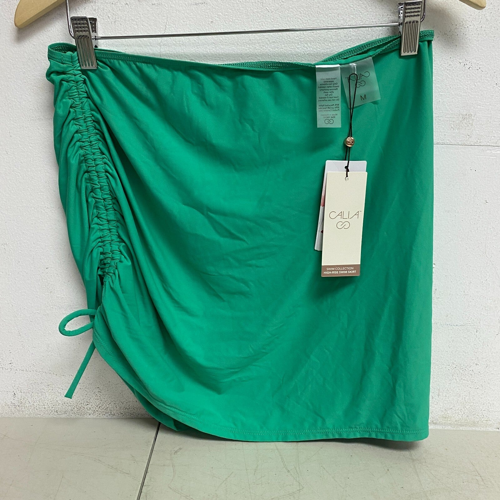 CALIA Women's Ruched Drawstring High Rise Swim Skirt Green Glow WSA23506 Trendy